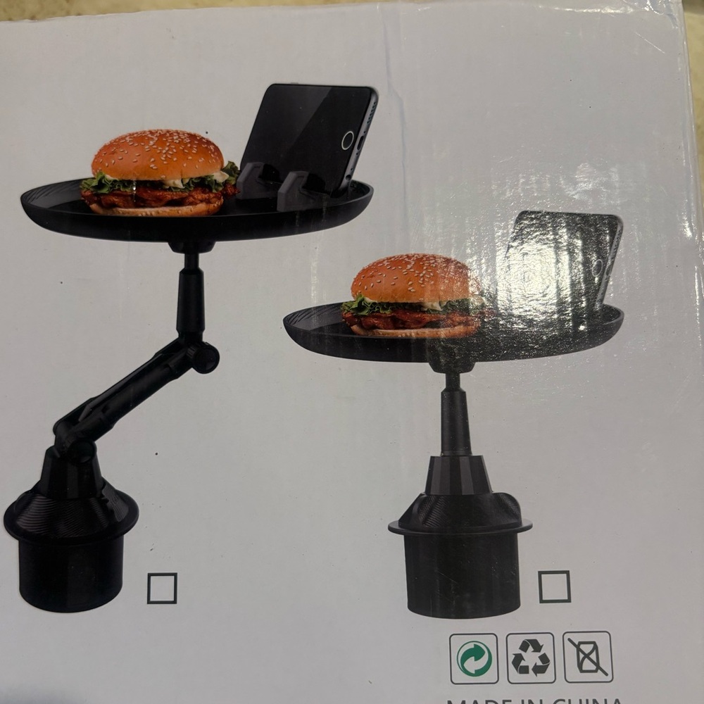 Black Car Cup Holder Tray with Phone Mount
